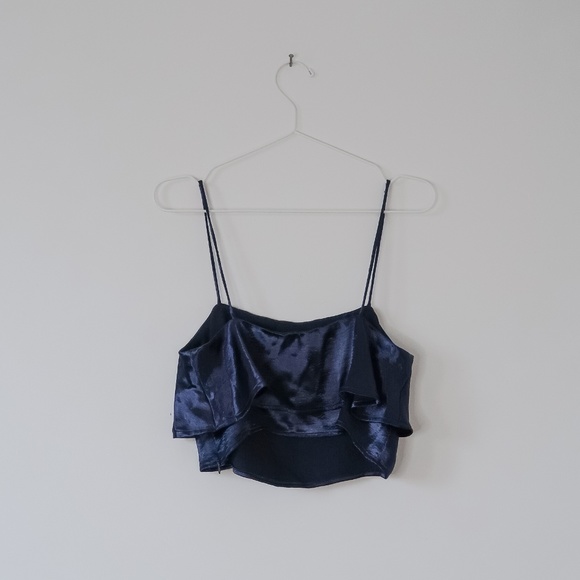 Dark Blue Satin Crop Top from Urban Outfitters - Picture 2 of 2